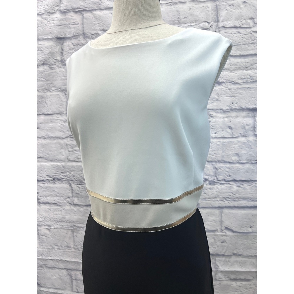 Frank Lyman Sheath Dress 12 Black White Excellent Metallic Colorblock Cocktail - Picture 5 of 10